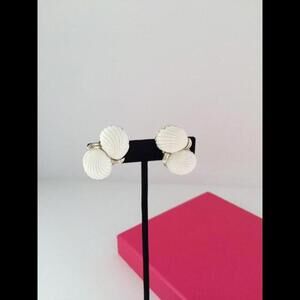 Signed CORO Charming Vintage White Thermoset Shell Clip-On Earrings